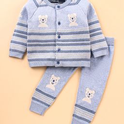 ToffyHouse Full Sleeves Sweater and Lounge Pant Teddy Design Blue (Button Color May Vary)-picture-19