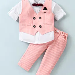 JASH KIDS Cotton Knit  Full Sleeves  Striped Party Suit with Bow - Peach-picture-19