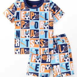 Babyhug Single Jersey Knit Half Sleeves Night Suit Sports Print - Blue-picture-26