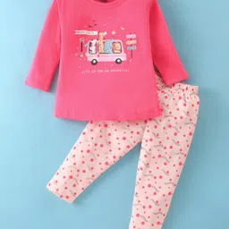 Cucumber Sinker Knit Full Sleeves Night Suit With Animals Print - Pink-picture-15