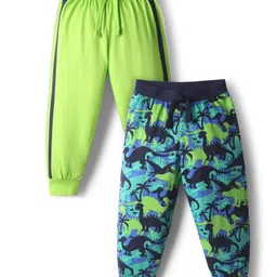 Babyhug Cotton Knit Full Length Dino Printed Lounge Pants Pack Of 2 - Light Green & Navy Blue-image-66