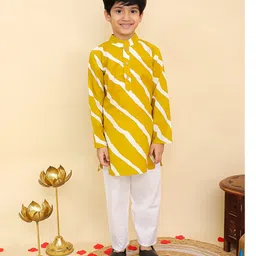 AJ Dezines Cotton Woven Full Sleeves Leheriya Printed Kurta Pyjama Set - Mustard-picture-16