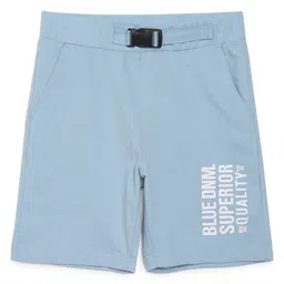 ALAN JONES Cotton Blend Knit Blue DNM Text Printed Buckle Closure Shorts - Light Blue-picture-21
