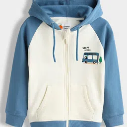 Orange Sugar 100% Cotton Knit Full Raglan Sleeves School Bus Printed Light Winter Zipper Hoodie - Blue-picture-39