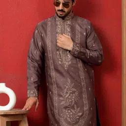 KRAFT INDIA LUXE Floral Embroidered Thread Work Cotton Silk Straight Kurta With Patiala-image-31