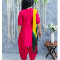 BownBee Three Fourth Sleeves Placket  Embroidered Kurta  With Salwar And Dupatta -  Pink image 3