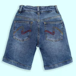Kiddopanti Denim Washed Shorts - Medium Blue image 3