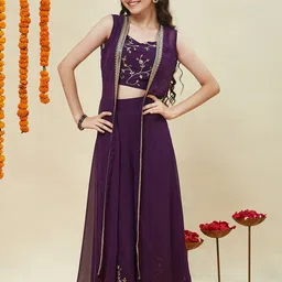 CurlyTales Girls Embroidered Georgette Top With Shrug & Palazzo-picture-15