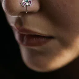 House of Aadyaa Sterling Silver Oxidised Stone Studded Stud Nosepin image 5