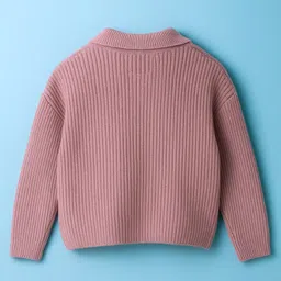 Yellow Apple Knit Full Sleeves Solid Co-Ord Sweatshirt & Lounge Pant Set with Pearl Applique - Rose Gold image 3