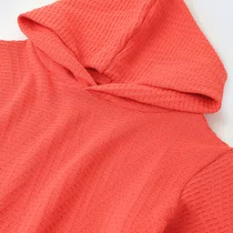 Spunkies Cotton Knit Full Sleeves Solid Hoodie - Red image 4