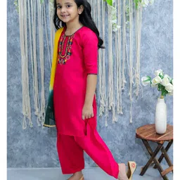 BownBee Three Fourth Sleeves Placket  Embroidered Kurta  With Salwar And Dupatta -  Pink image 5