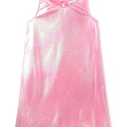 Hola Bonita Knit Full Sleeves Holographic Mandarin Collared Puffed Heart Designed Jacket & Shimmered A Line Knee LengthParty Dress - Pink image 5