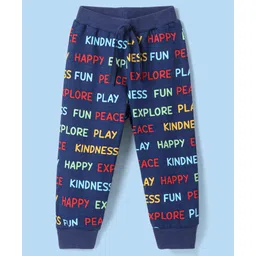Babyhug Single Jersey Knit Full Length Lounge Pants With Stripes & Text Print Pack of 3 - Navy Blue Pink & White image 5