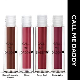 BLUR INDIA Set Of 4 Call Me Daddy Mini Matte Lipstick- 2.5 ml Each- Choco- Plum- Red- Wine-picture-20
