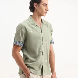 Rare Rabbit Green Viscose Embroidered Relaxed Fit Casual Shirt image 2