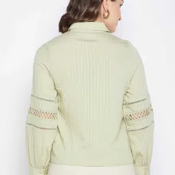 Madame Sage Green Self Design Regular Fit Shirts image 2