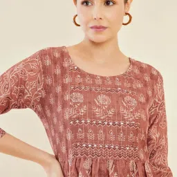 Soch Brown Cotton Printed Maxi Dress image 5