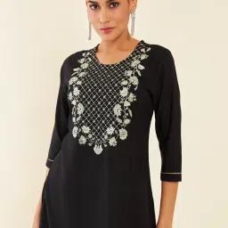 Soch Black Embroidered Straight Kurta image 5