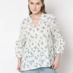 Vero Moda Off White Cotton Printed Peplum Top image 2