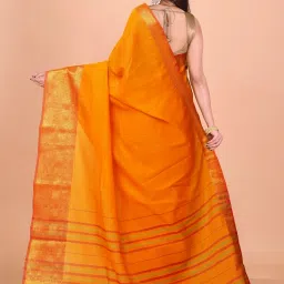 Unnati Silks Orange & Golden Cotton Woven Saree With Unstitched Blouse image 2