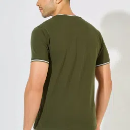 Styli Olive Cotton Regular Fit Texture T-Shirt image 2