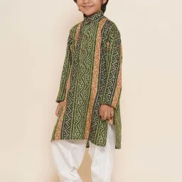 AJ Dezines Kids Green & White Cotton Printed Full Sleeves Kurta Set image 5