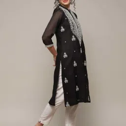 Biba Black Embroidered Straight Kurta image 5