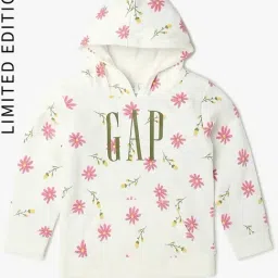 GAP Girls White Cotton Floral Hoodie-image-46