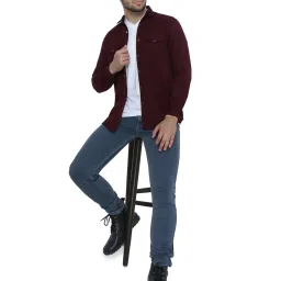 Kuons Avenue Dark Plum Slim Fit Denim Shirt image 5