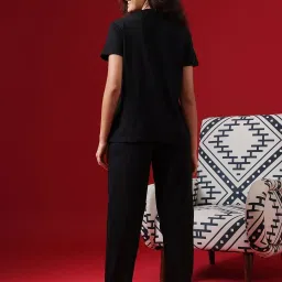 Clovia Black Cotton Shirt With Pyjamas image 2