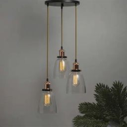 Homesake 3-Lights Round Cluster Black & Golden Metal Modern Glass Bell Pendant Light - Set of 1-picture-23