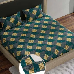 BELLA CASA Stella Multicolor Cotton 180 TC Double Fitted Bedsheet with 2 Pillow Covers image 2