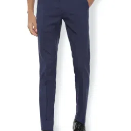 Van Heusen Navy Slim Fit Self Pattern Flat Front Trousers-picture-25