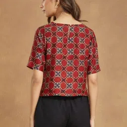 Fabindia Red Regular Fit Printed Top image 2
