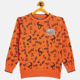 Duke Kids Orange Printed Full Sleeves Sweater-picture-31