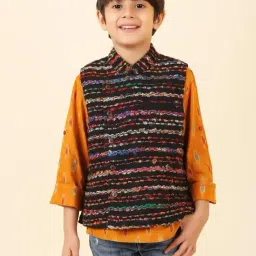 Fabindia Kids Multicolor Cotton Embroidered Nehru Jacket-picture-29