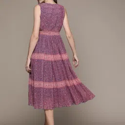 Label Ritu Kumar Blue All Over Printed A Line Dress image 2