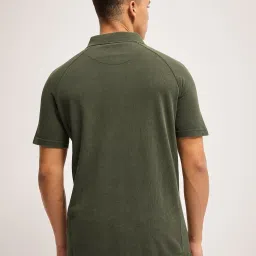 The Bear House Green Cotton Regular Fit Self Pattern Polo T-Shirt image 2