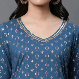 Aurelia Blue Cotton Printed Straight Kurta image 5