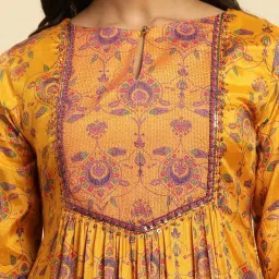 W Mustard Floral Print Straight Kurta image 5