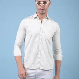 Crimsoune Club Cream Cotton Slim Fit Checks Casual Shirt-image-76