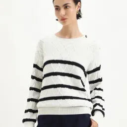 RAREISM White Regular Fit Striped Sweater-image-91