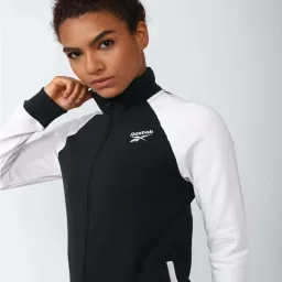 Reebok Black & White Cotton Color-Block Sports Jacket image 5