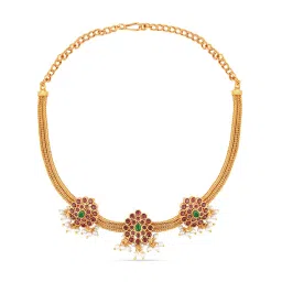 Fida Ethnic Traditional Gold-Plated Red & Green Stone Studded Triple Leaf Necklace Set for Women image 5