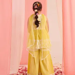 Pspeaches Girls Lime Cotton Regular Fit Self Design Kurta Set image 2