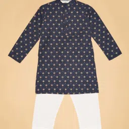 Indus Route by Pantaloons Boys Midnight Navy Printed Full Sleeves Kurta Sets image 2