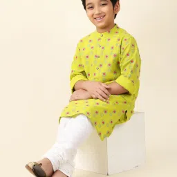 Fabindia Kids Lime Green Printed Full Sleeves Kurta image 5