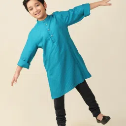 Fabindia Kids Teal Striped Full Sleeves Kurta image 5