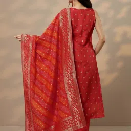 Libas Orange Silk Blend Regular Fit Ethnic Motifs Kurta Sets image 2